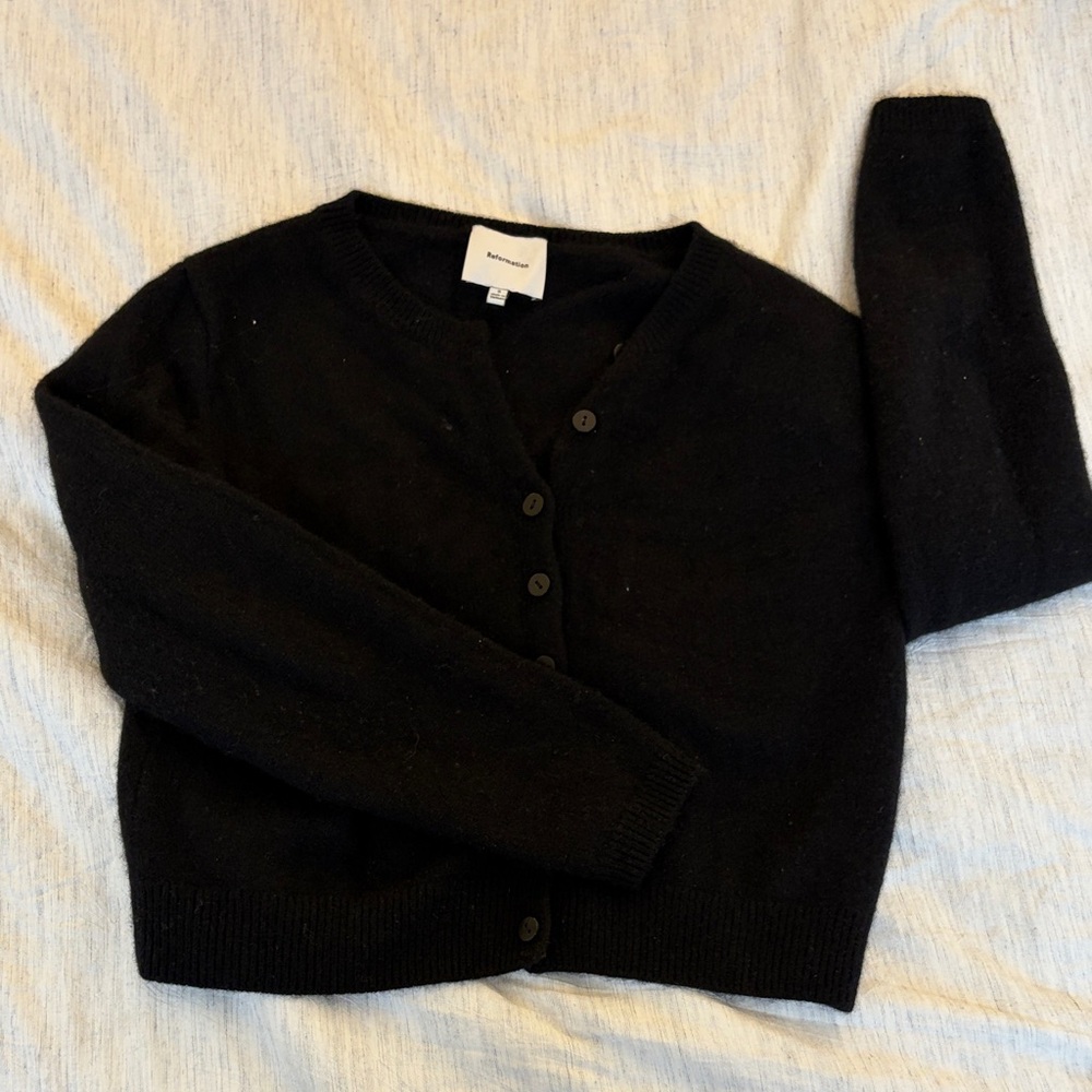 Reformation Cashmere Crew Black Cardigan